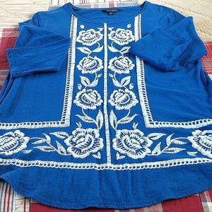 Lucky Brand Long Sleeve Embroidered Top